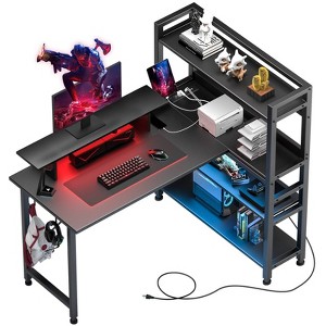 COMHOMA Office Desk 55" Computer Desk with Shelves L Shape Corner Desk with Monitor Stand Black - 1 of 4