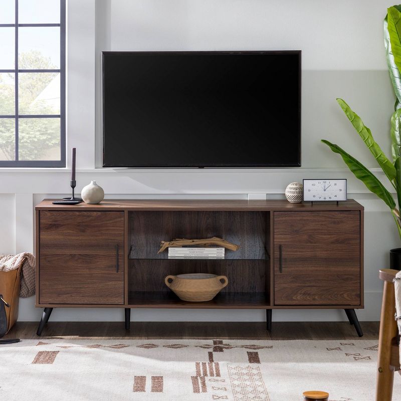 2 Door Mid-Century Modern Wood Storage TV Stand for TVs up to 65" - Saracina Home, 3 of 24