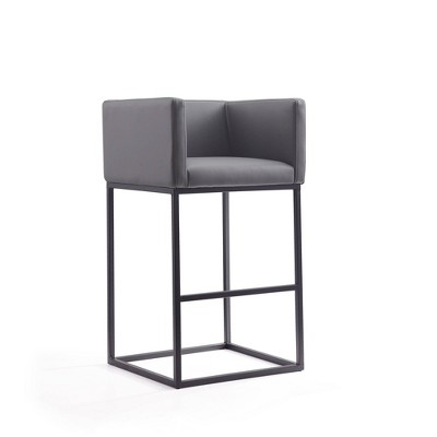 Embassy Geometric Silhouette Faux Leather Barstool, Grey and Black