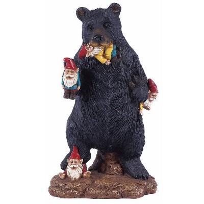 10.5" Polyresin Gnomes in Trouble with Bear Outdoor Statue Black - Hi-Line Gift