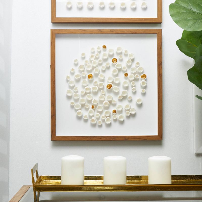 Paper Mache Geometric Handmade 3D Molded Art Shadow Box with Gold Accent and Wooden Frame White - The Novogratz, 2 of 6