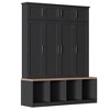 Vynxaria Farmhouse Hall Tree - Walnut Seating Bench with 4 Hidden Hooks, 8-Door Entryway Shoe Cabinet, Black Finish - 3 of 4