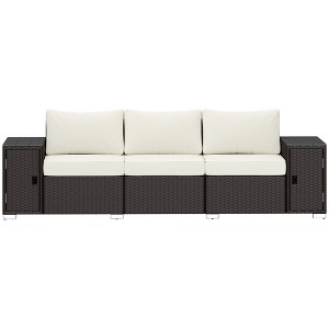3 Seater Wicker Outdoor Couch Patio Sofa with Storage, Thickened Cushions and Wide Armrests for Porch Yard - 1 of 4