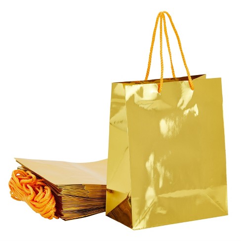 Gold Foil Gift bags with Handles, Designer Solid Gold Paper Gift