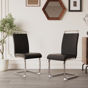 KWPZQEB Set of 2 Dining Chairs, Mid-Century Modern Chairs with C-Shaped Tube and PU Leather Cushion for Living Room Outdoor Lounge - 1 of 4