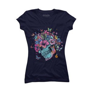 Junior's Design By Humans Floral Butterfly Skull Funny Halloween Costume Hippie Flower By JeilJersey T-Shirt - 1 of 3