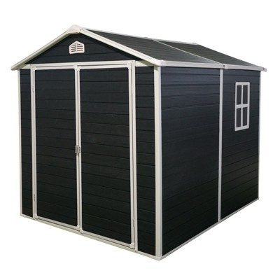 Vynxaria 6x8FT Resin Outdoor Storage Shed Kit for Patio Furniture, Pad-Lockable Double Doors & Side Window, Black for Small Yards