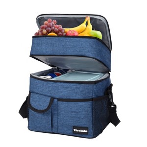 Tirrinia Adults Kids Large Dual Compartment Insulated Lunch Bag with Front Pocket, 23 Cans Leak-Proof Lunch Cooler Totes for Picnic Work School Beach - 1 of 4