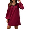 Anna-Kaci Women's Long Sleeve Mini Shift Dress with V-Neckline and Lace Trim Detail - 2 of 4