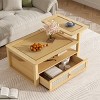 Modern MDF Coffee Table,Coffee Table With Storage Shelf And Rattan Drawer,Shelf Adjustable,Living Room Wooden Coffee Table-Cuddlewood - 3 of 4