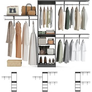 FONTOI Closet System Component Parts, Closet Organizer with 5 Shelves, Adjustable Closet with 4 Hang Rods for Entrance, Gray, 15.7"*75"*96" - 1 of 4