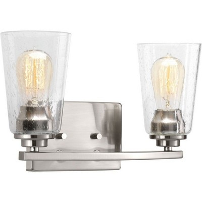 Brushed Nickel 2-Light Bath Vanity Fixture with Clear Glass Shades