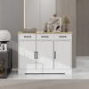 KWPZQEB Farmhouse Buffet Cabinet, Storage Sideboard with Drawers & Doors, Wood Coffee Bar Cabinet with Adjustable Shelf for Kitchen, Living Room,White - 3 of 4