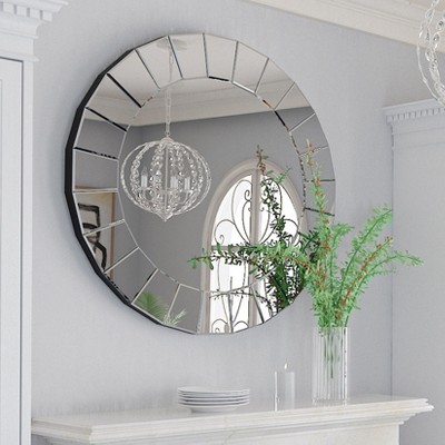 32 in Modern Silver Wall Mounted Art Mirror Round Large Accent Mirrors Home Decor