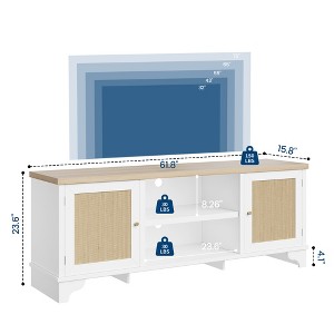 Rattan TV Stand Fits TVs Up to 70 Inches, Farmhouse Entertainment Center with 2 Cabinets and Open Shelves, Wooden Media Console Table for Living Room - 1 of 4