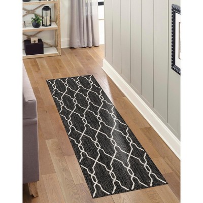 Charcoal Trellis Flat Woven Outdoor Runner Rug
