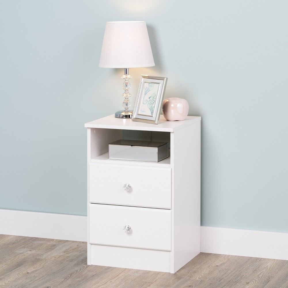 Photos - Storage Сabinet Astrid 2 Drawer Nightstand with Crystal Knobs White - Prepac