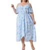 Agnes Orinda Women's Plus Size Cold Shoulder V Neck Short Sleeve Ruffle Floral Maxi Dresses with Side Pockets - 2 of 4