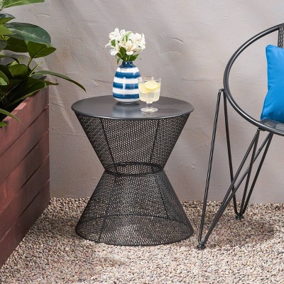Nevada Matte Black Iron Hourglass Outdoor Side Table