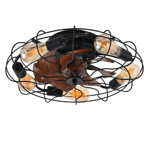 DAKAFUL Vintage Industrial Caged Ceiling Fan Light with Remote,Retro Metal & Wood Design, 6-Speed & 4H Timer for Living Room, Bedroom - 1 of 4
