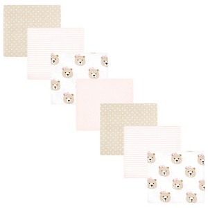 Hudson Baby Infant Girl Cotton Poly Flannel Receiving Blankets Bundle, Pink Taupe Bear, One Size - 1 of 4