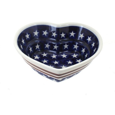 Blue Rose Polish Pottery Stars & Stripes Small Heart Bowl