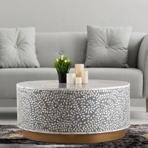 NicBex Luxe Cylinder Wooden Coffee Table Decor with Gold Base,Small Center Table for Living Room,Captivating Floral Patterns - 1 of 4