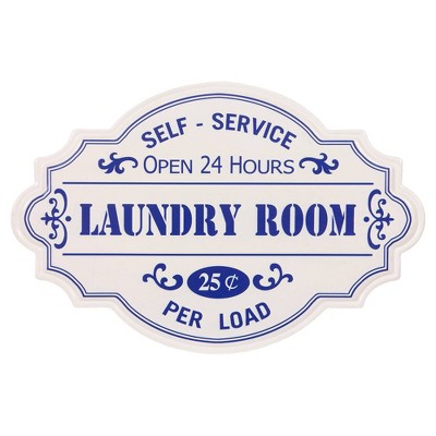 16.25" Hand Painted Laundry Room Tin Enamel Wall Sign Off White/Blue - Patton Wall Décor