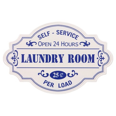 Hand Painted Laundry Room Tin Enamel Wall Sign Off White Blue