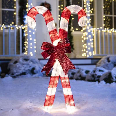 Joyfy 33.6'' Christmas Candy Canes Yard Light Decorations with 50 Pre-Lit LED Lights for Xmas Indoor Outdoor Yard Holiday, Christmas Eve Night Décor