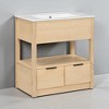 30" Bathroom Vanity with Ceramic Sink, Solid Wood & MDF Cabinet with 2 Drawers & Open Shelf, Freestanding, Natural Finish - 3 of 4
