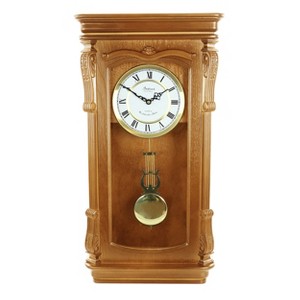 Bedford Clock Collection Golden Oak Chiming Pendulum Wall Clock - 1 of 4
