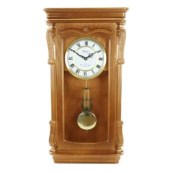 Bedford Clock Collection Golden Oak Chiming Pendulum Wall Clock