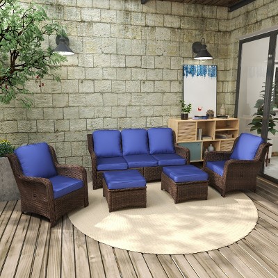 Outdoor 5 Pcs Furniture Set, Sectional Sofa Set with 5 Seaters, Sofas with Couch and Ottoman, Rattan Sofas with PE Cushions-Coolbibila