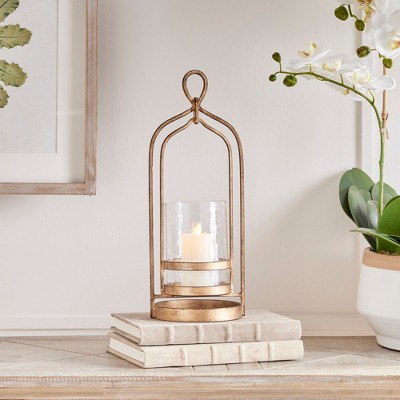 Amara Small Hammered Glass and Iron Hurricane Lantern