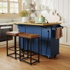 Whisen Farmhouse Kitchen Island on Wheels, Kitchen Cart Set with 2 Seatings and Storage Cabinet, Drawers - 3 of 4