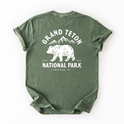 Simply Sage Market Vintage Grand Teton National Park Front And Back Garment Dyed Tee