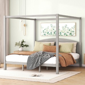 King Size Canopy Platform Bed, Wooden Bed Frame with Headboard and Support Legs -ModernLuxe - 1 of 4