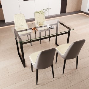 NicBex 51" Dining Table Set for 4 Modern Rectangular Tempered Glass Table with 4 PU Chairs for Dining Room, Beige - 1 of 4