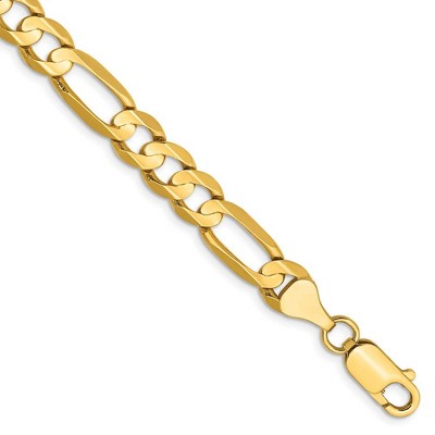 Black Bow Jewelry Men's 6.75mm, 14k Yellow Gold, Concave Figaro Chain Bracelet