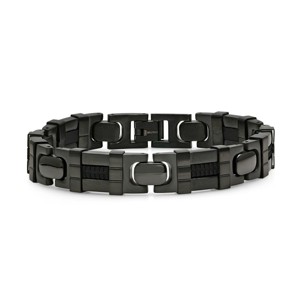 Steeltime Men's black ip stainless steel matte and black rubber link bracelet - 1 of 3