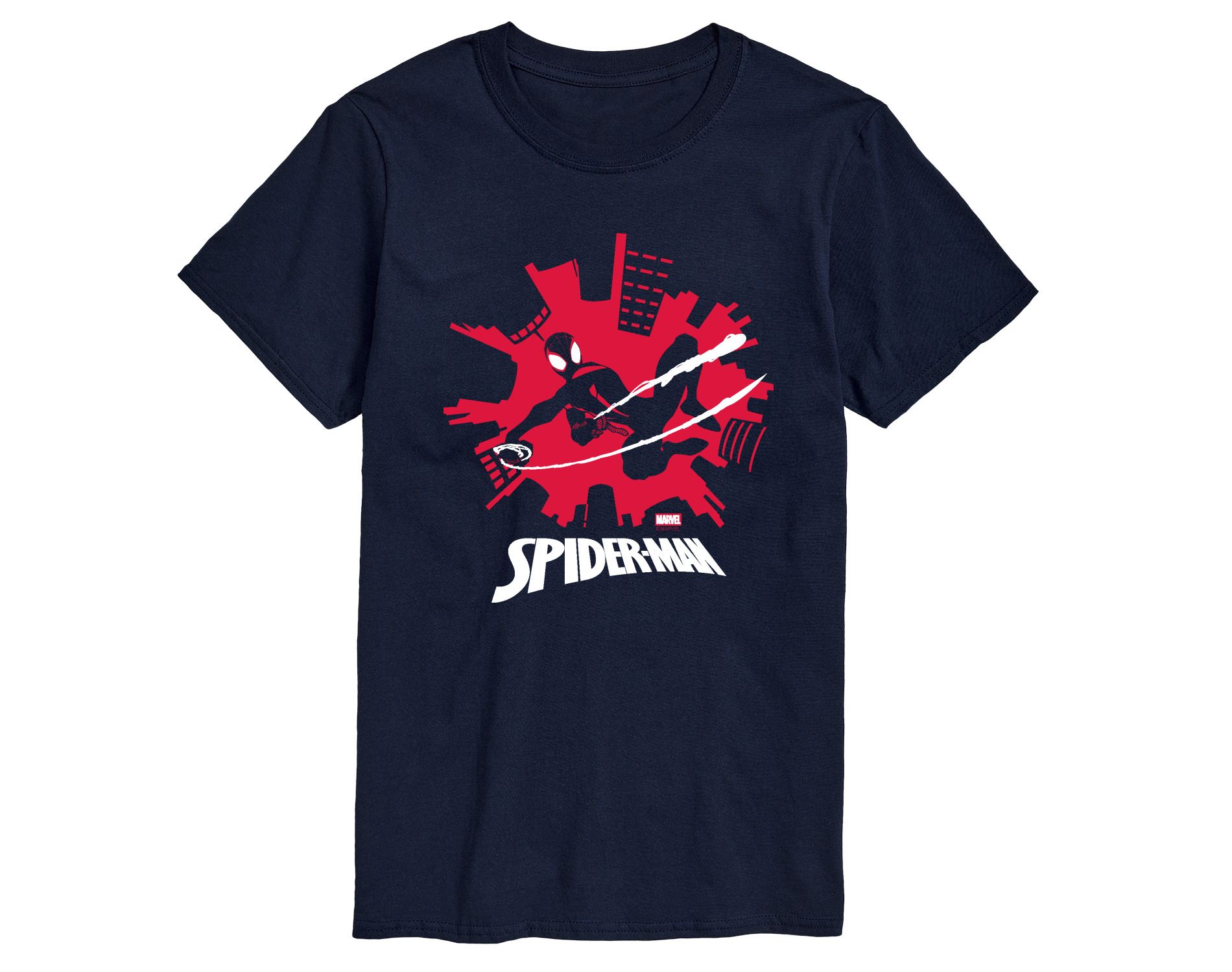 Men's Marvel Spider-Man Miles Skyline Short Sleeve Graphic T-Shirt - Navy - 1X Big and Tall