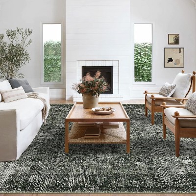 Washable Vintage Boho Area Rug for Living Room Distressed Large Oriental Accent Soft Rug Non-Slip Throw Carpet for Kitchen Office Living Room