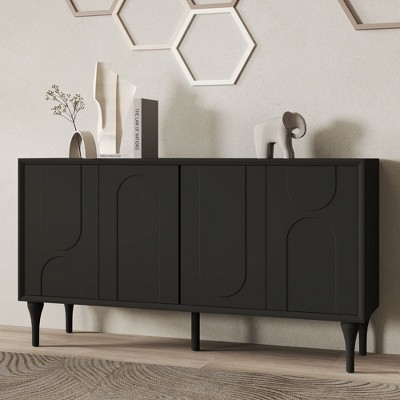 Mid Century Sideboard Buffet Cabinet, Kitchen Storage Cabinet Credenza with 2 Adjustable Shelves and 4 Doors