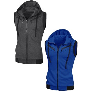 Lars Amadeus Men's Solid Color Zipper Drawstring Hoodie Vest 2 Packs - 1 of 4