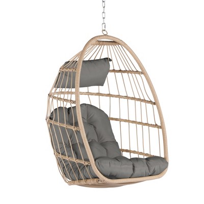 CLIHOME Outdoor Garden Hand Woven Rattan Egg Swing Chair Patio Hanging Chair