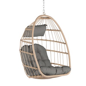CLIHOME Outdoor Garden Hand Woven Rattan Egg Swing Chair Patio Hanging Chair - 1 of 4
