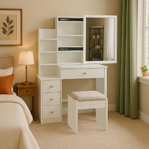 Vanity Table + Cushioned Stool - 1 of 4