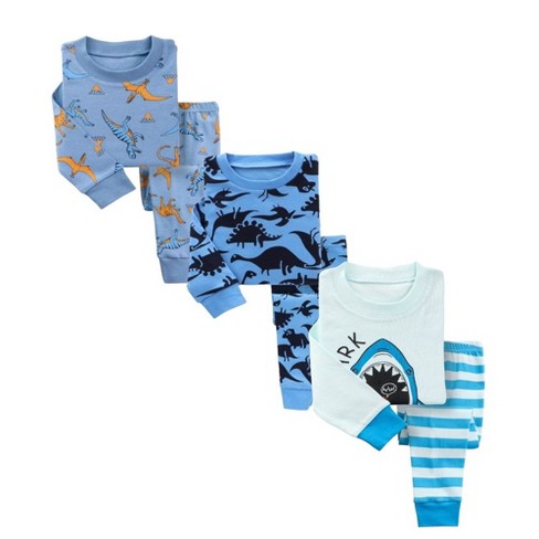 Kids 3 Pack Pajamas - Blue Dinosaurs/Dark Dinosuars/Sharks - image 1 of 4