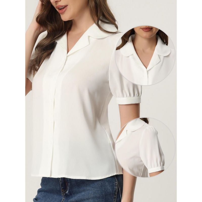 Allegra K Women's Collar Button Front Short Sleeves Work Shirts, 2 of 5